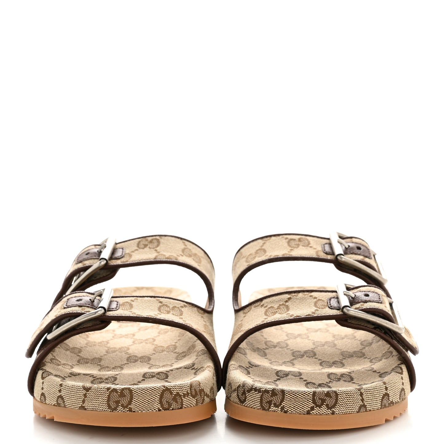 GG Monogram Lavaredo Eco Fabric Mens Slide Sandals With Straps 7 Beige Ebony Light Brown
