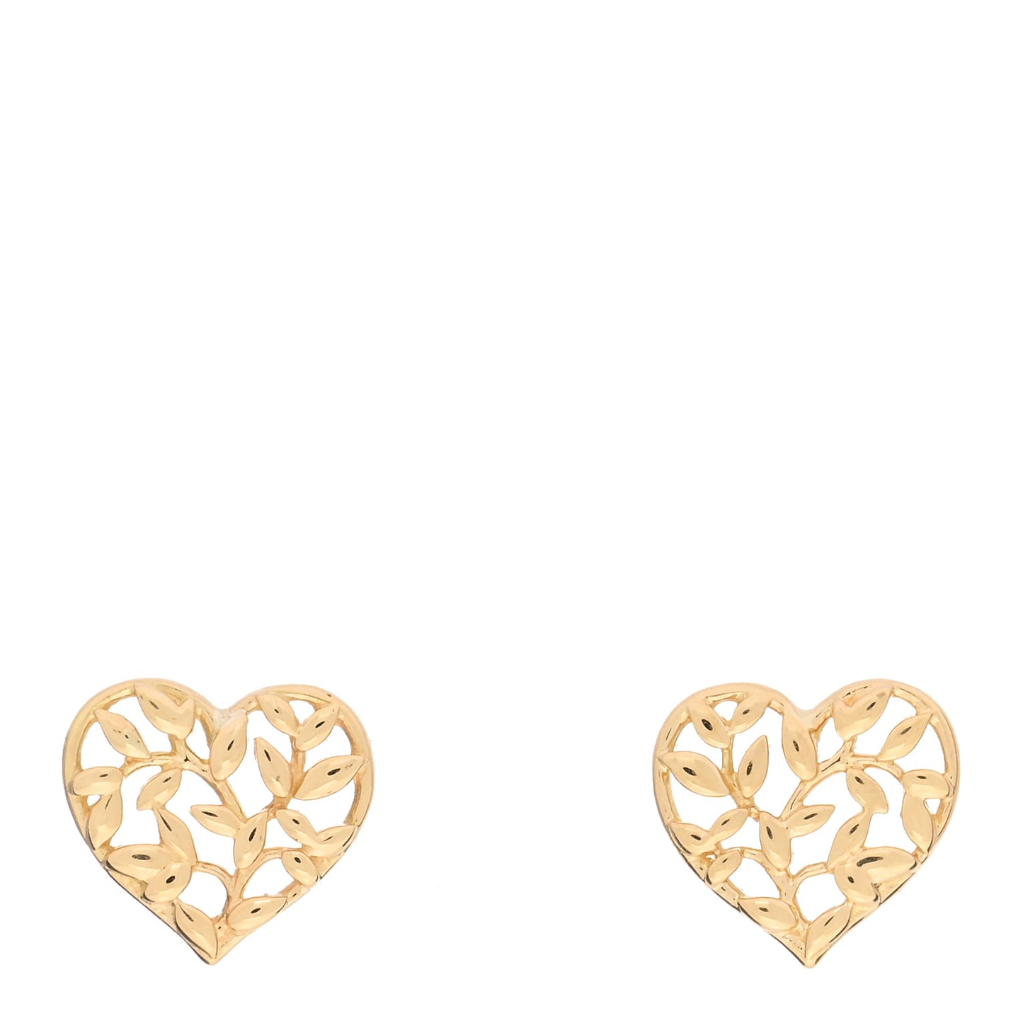 18K Yellow Gold Olive Leaf Heart Earrings