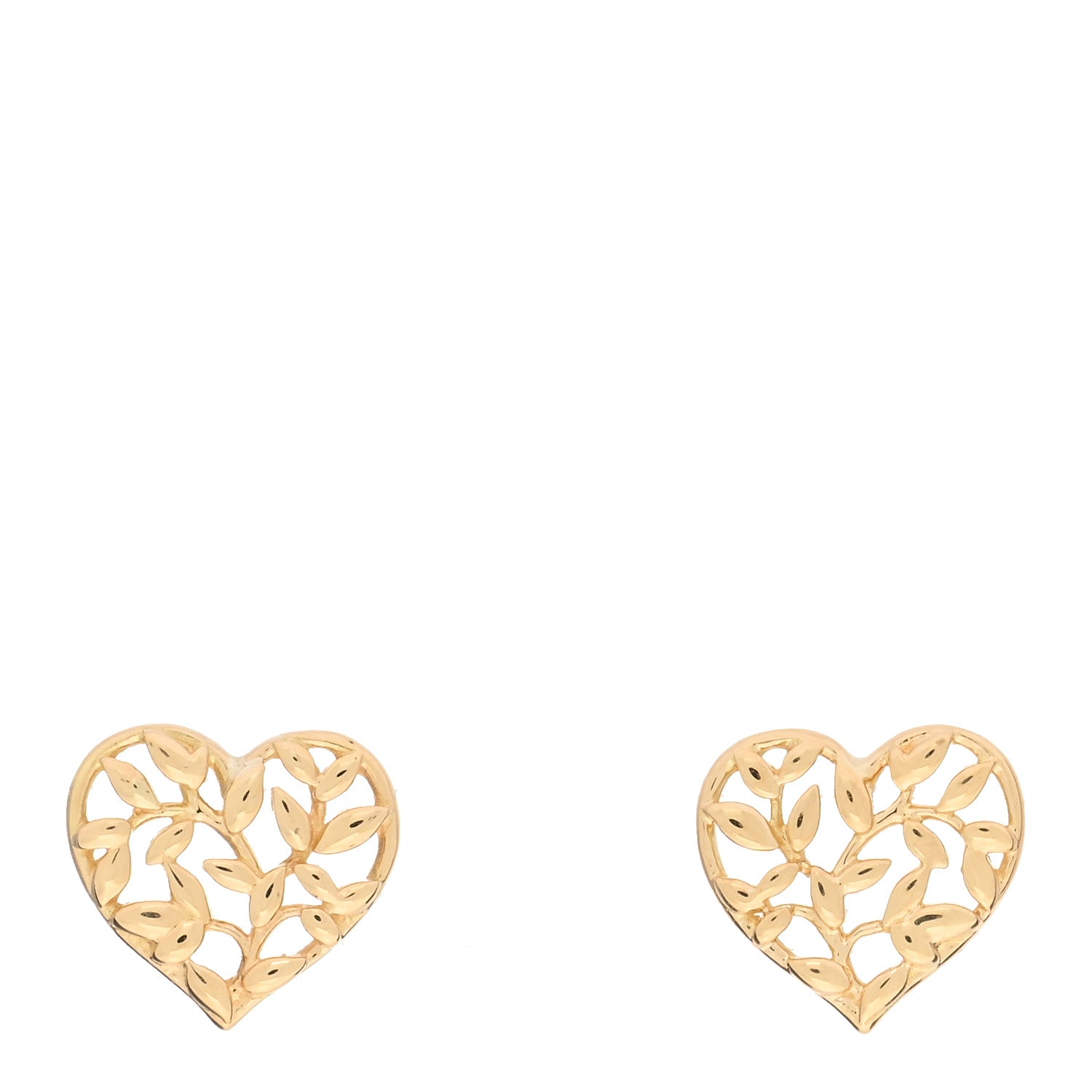 Tiffany 18K Yellow Gold Olive Leaf Heart Earrings 1 of 5