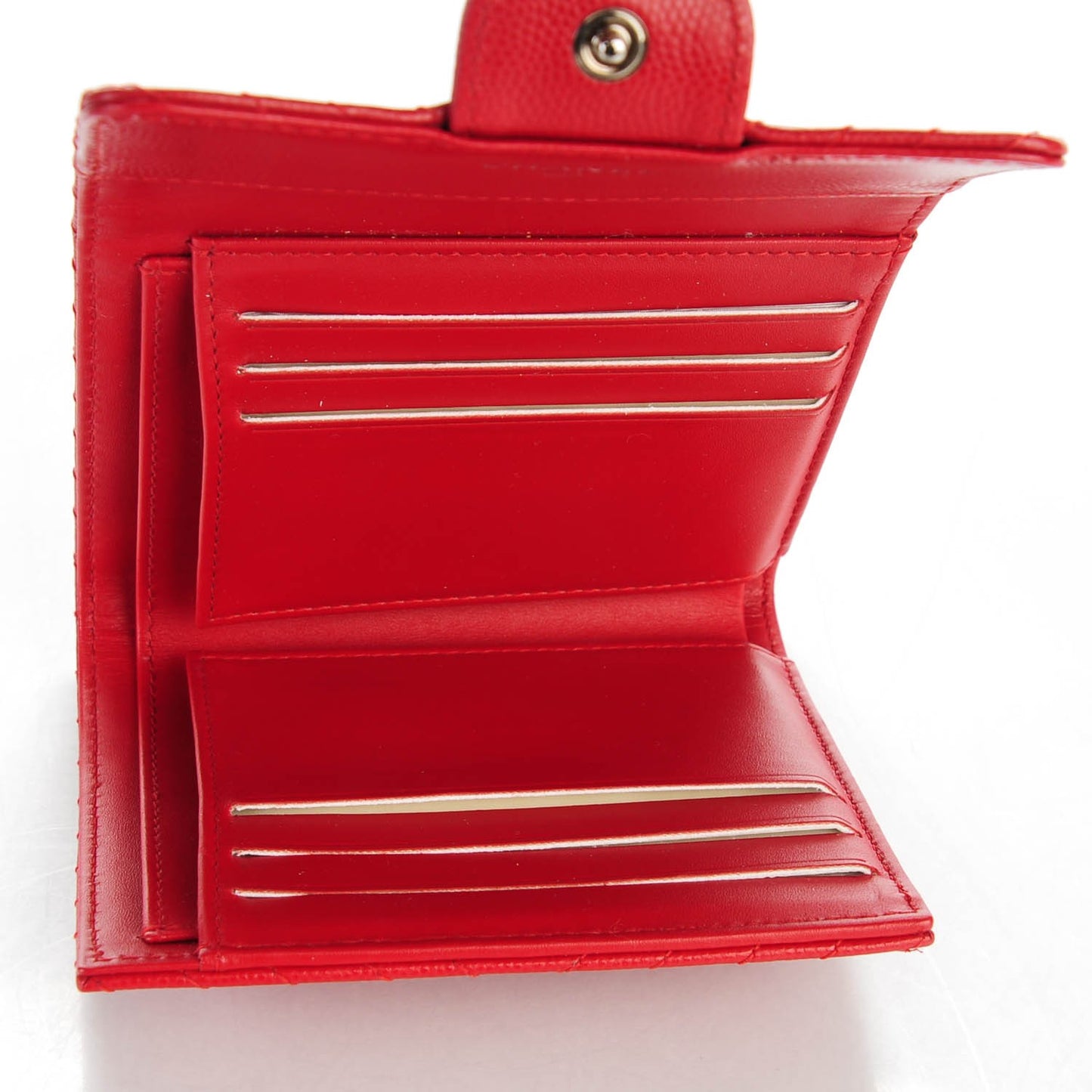 Caviar Chevron Quilted Compact Flap Wallet Dark Red