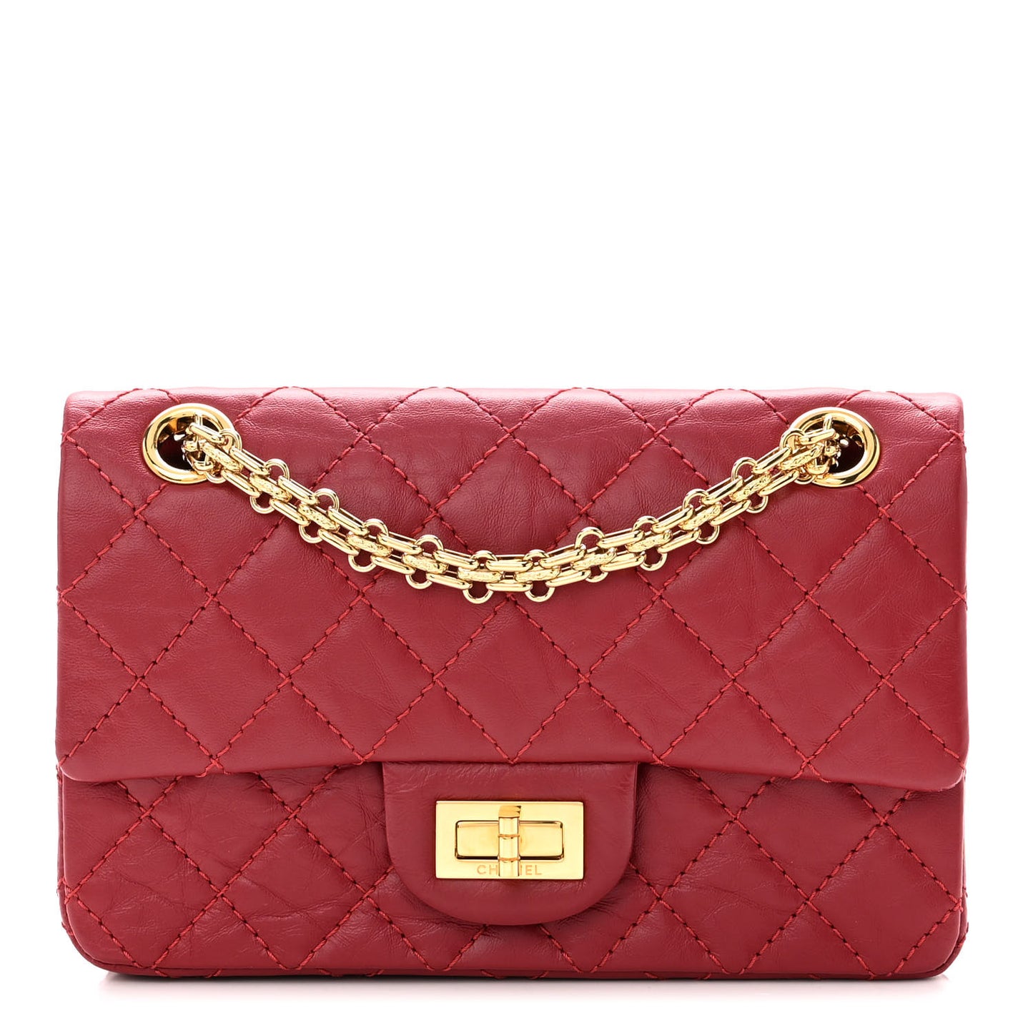 Aged Calfskin Quilted 2.55 Reissue Mini Flap Red