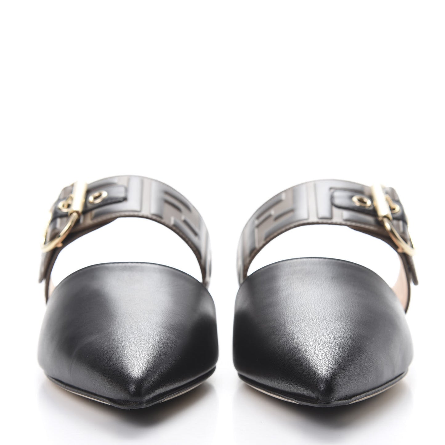 Vitello FF Embossed Buckle Flat Mules 36.5 Maya Black