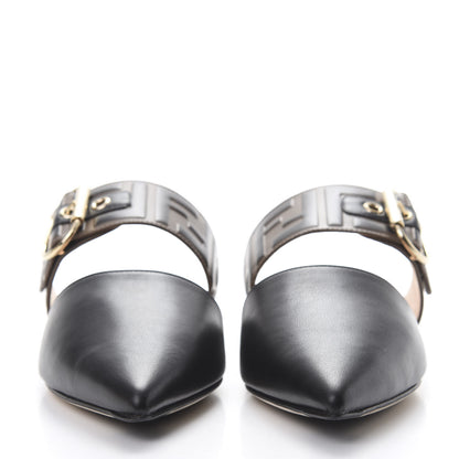 Fendi Vitello FF Embossed Buckle Flat Mules 36.5 Maya Black 2 of 9