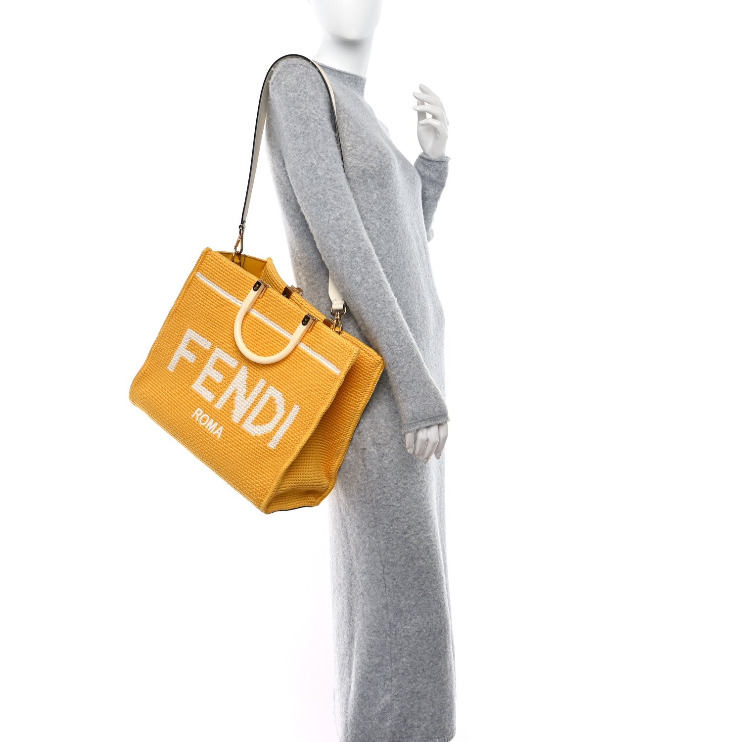 Fendi Crochet Vitello King Logo Plexiglass Medium Fendi Sunshine Shopper Tote Mimosa Panna 2 of 11