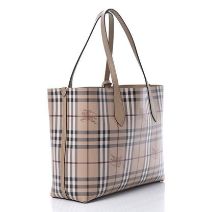 Burberry Grainy Calfskin Haymarket Check Medium Reversible Tote Camel 5 of 16