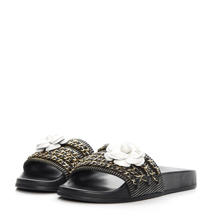 Chanel Calfskin Chain Flat Sandals 38 Black 3 of 9