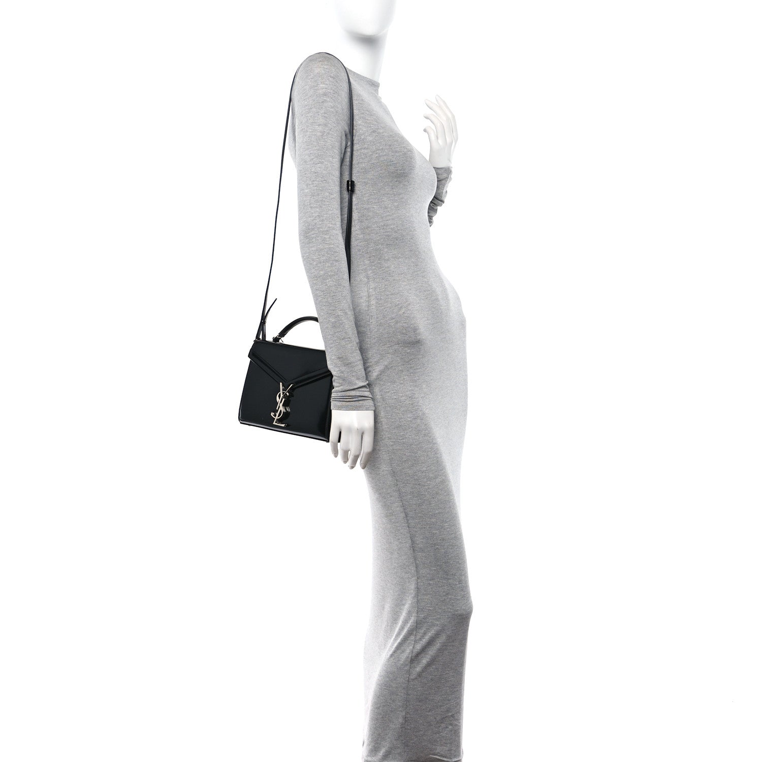 Saint Laurent Glazed Calfskin Mini Classic Monogram Cassandra Top Handle Black 2 of 14