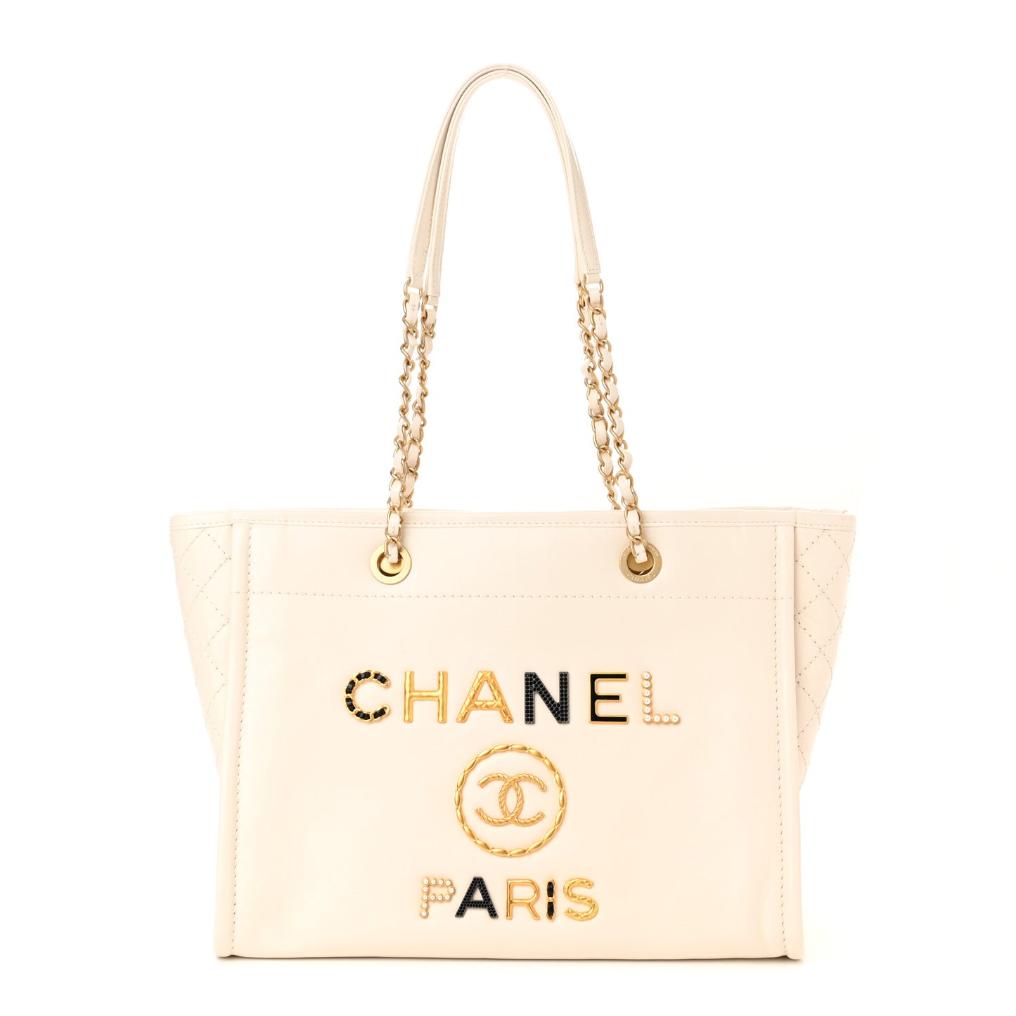 Aged Calfskin Small Charms Deauville Tote White