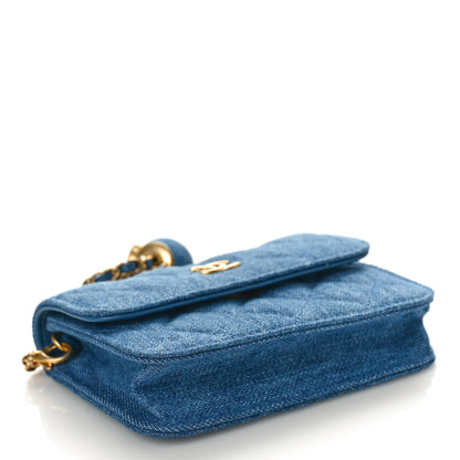 Chanel Denim Quilted CC Pearl Crush Clutch With Chain Blue 4 of 9
