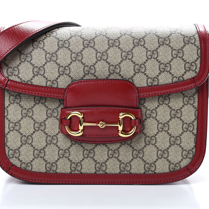 Gucci GG Supreme Monogram Azalea Calfskin Horsebit 1955 Shoulder Bag Beige Ebony New Cherry Red 7 of 11