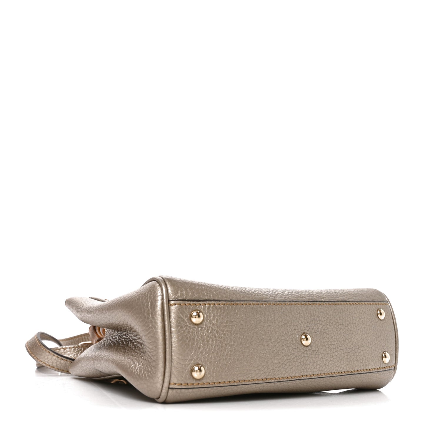 Metallic Calfskin Mini Bamboo Shopper Tote Golden Beige