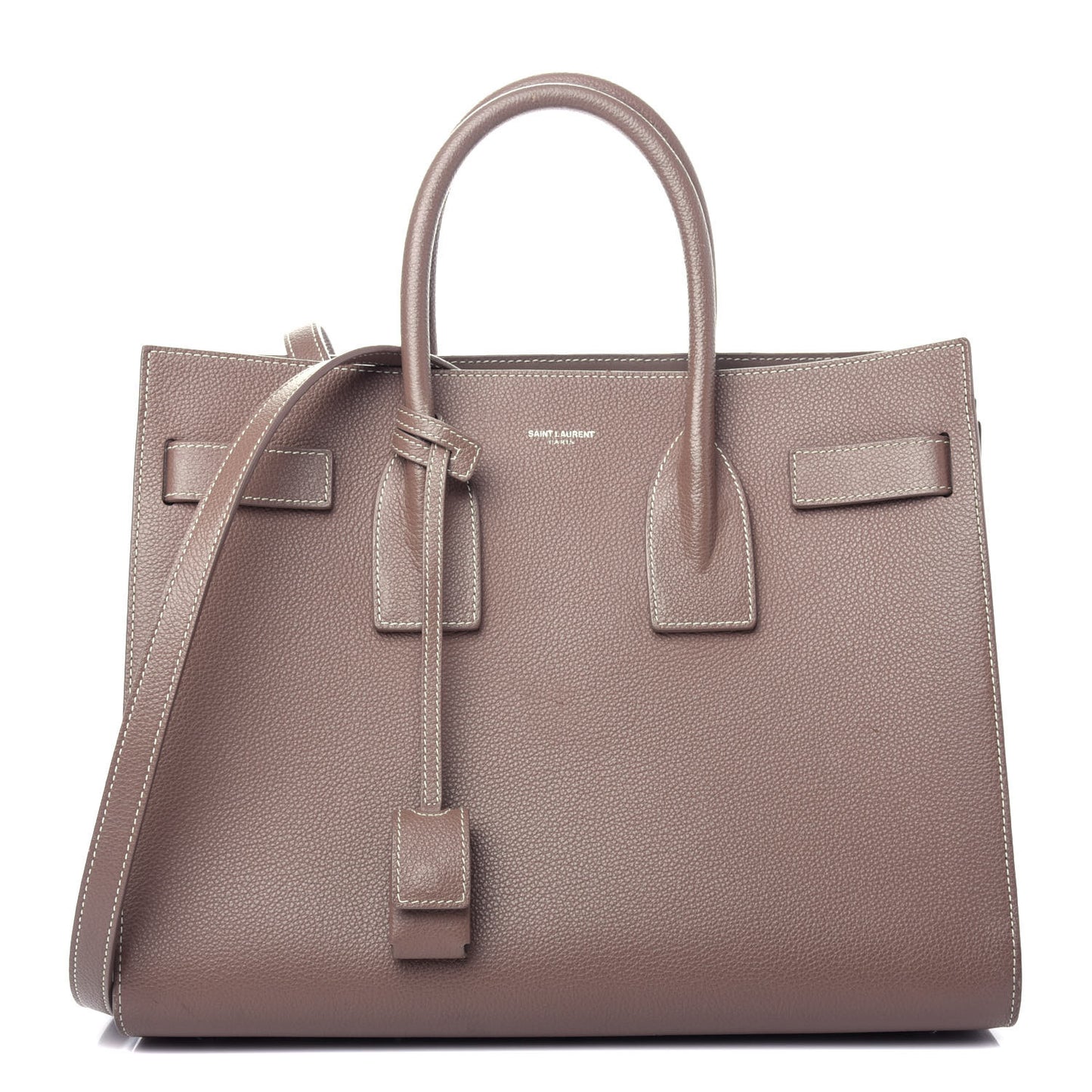 Grained Calfskin Topstitch Small Classic Sac De Jour Taupe