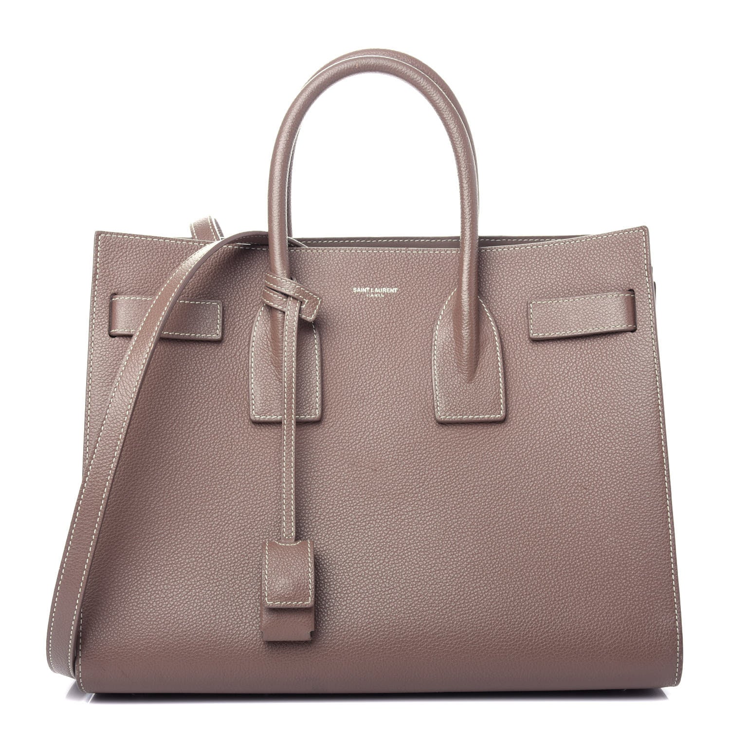 Saint Laurent Grained Calfskin Topstitch Small Classic Sac De Jour Taupe 1 of 12