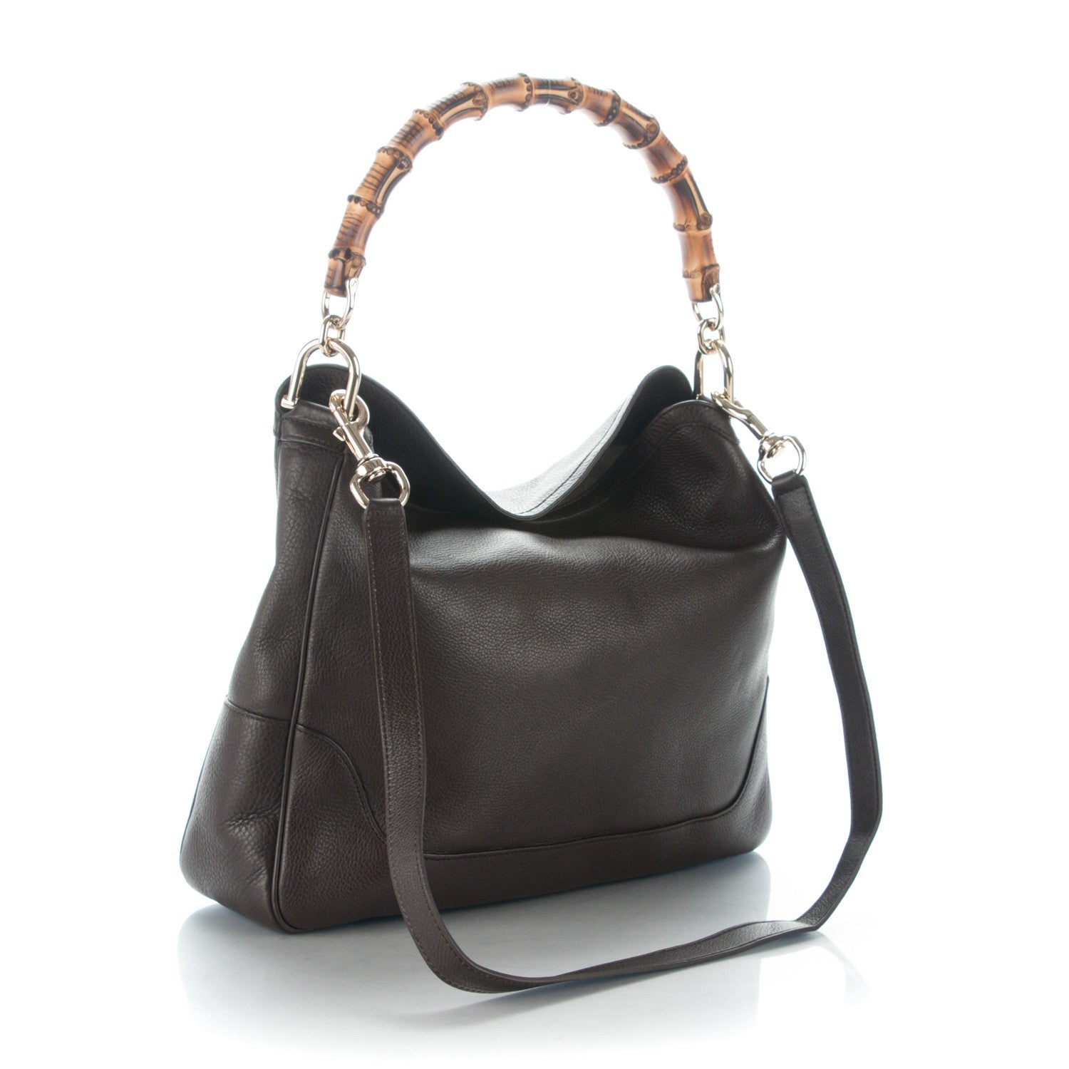Gucci Pebbled Calfskin Medium Diana Bamboo Shoulder Bag Dark Brown 4 of 8