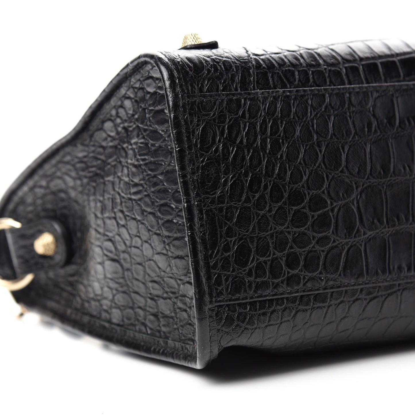 Calfskin Crocodile Embossed Giant 12 Gold Hardware City Black