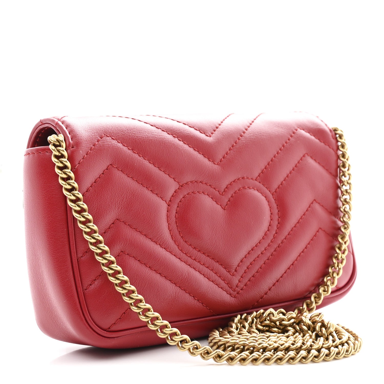 Gucci Calfskin Matelasse Super Mini GG Marmont Shoulder Bag Hibiscus Red 3 of 11