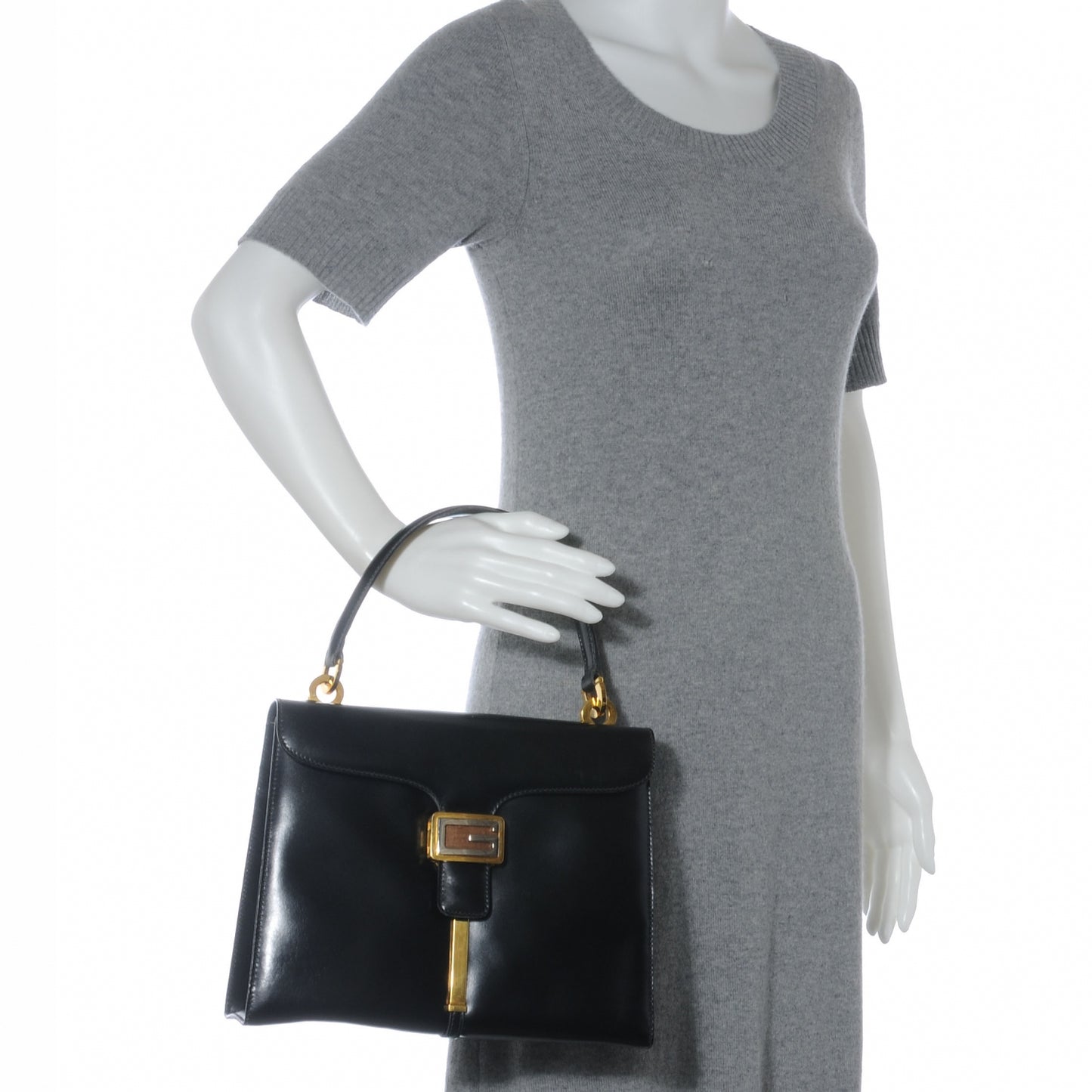 Leather G Top Handle Bag Black