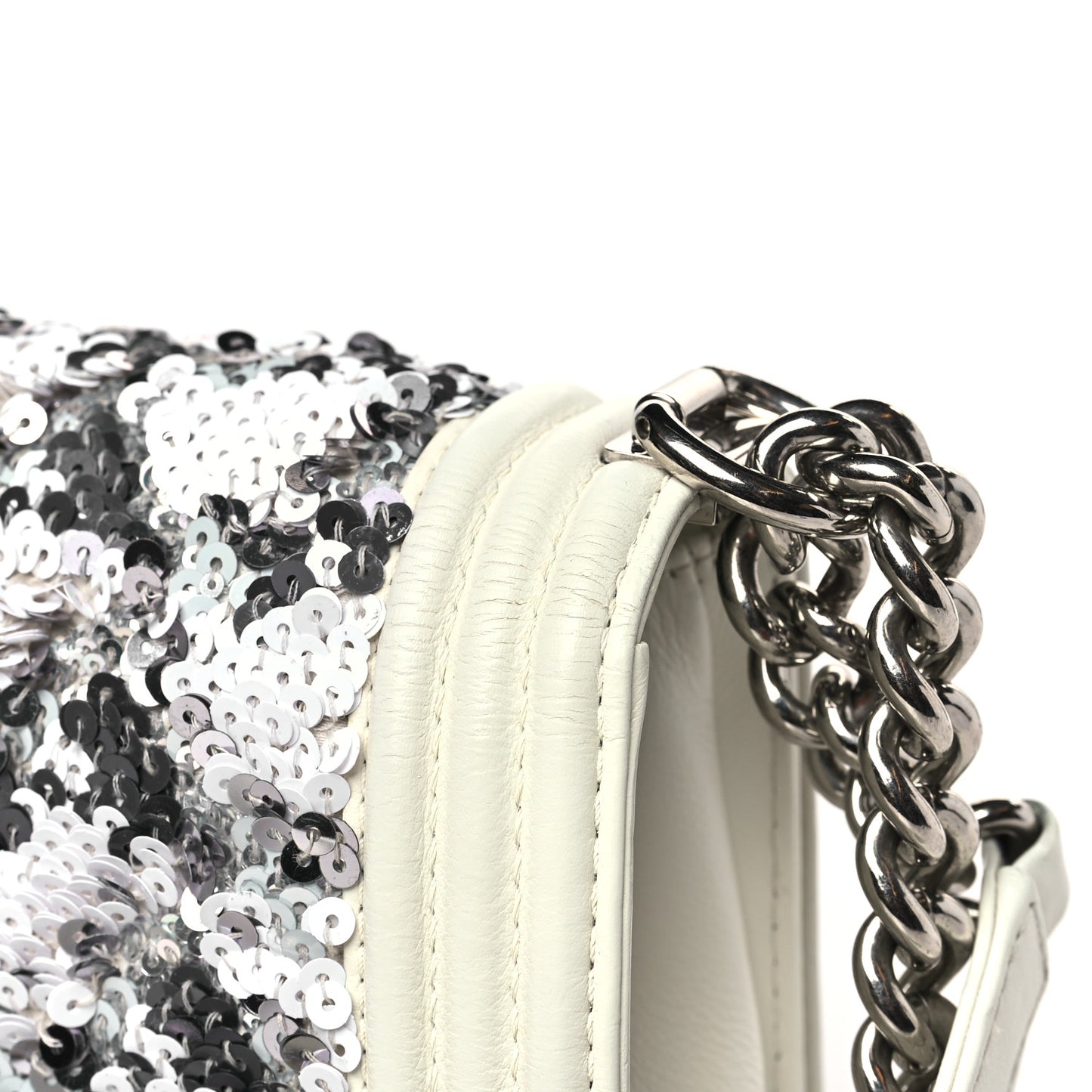 Calfskin Sequin Medium Boy Chanel Flap White
