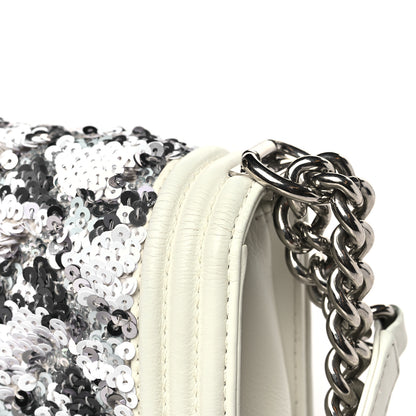 Chanel Calfskin Sequin Medium Boy Chanel Flap White 10 of 13
