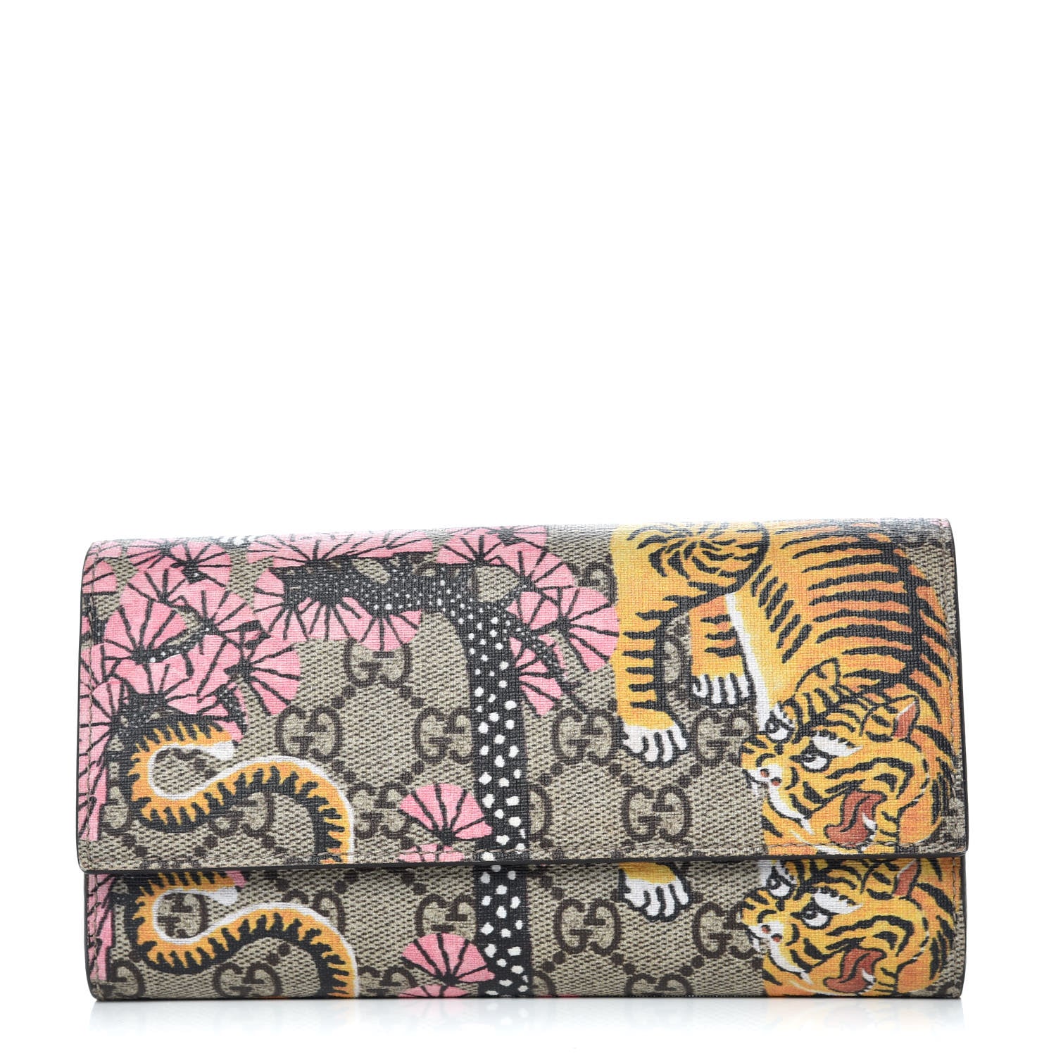 Gucci GG Supreme Monogram Bengal Continental Wallet Beige Pink 1 of 13