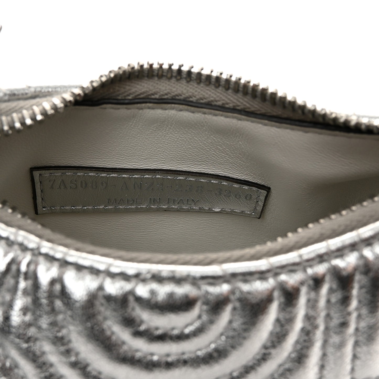 X MARC JACOBS Laminated Craquele Lambskin Nano Fendigraphy Hobo Charm Argento