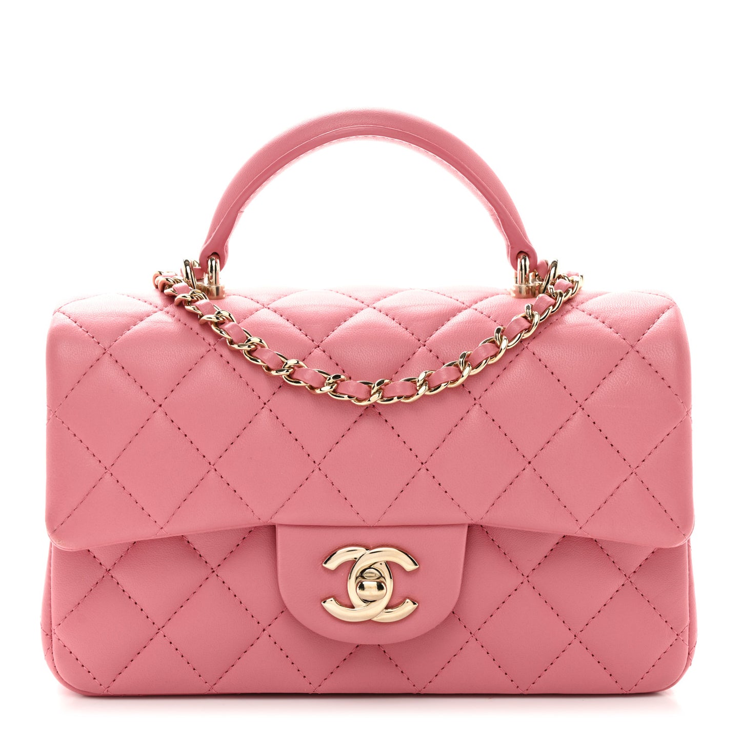 Caviar Quilted Mini Top Handle Rectangular Flap Pink