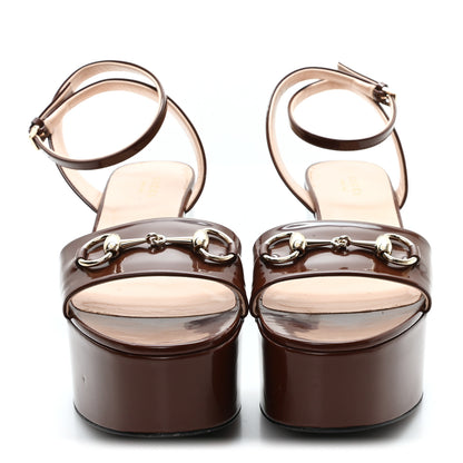 Gucci Patent Horsebit Ankle Strap 75mm Flatform Sandals 38 Burgundy 3 of 8