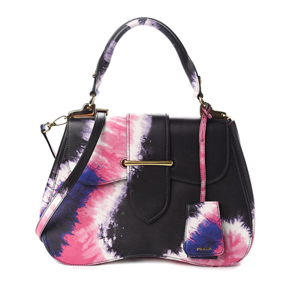Prada City Calfskin Tie-Dye Print Large Sidonie Top Handle Bag Black 1 of 9