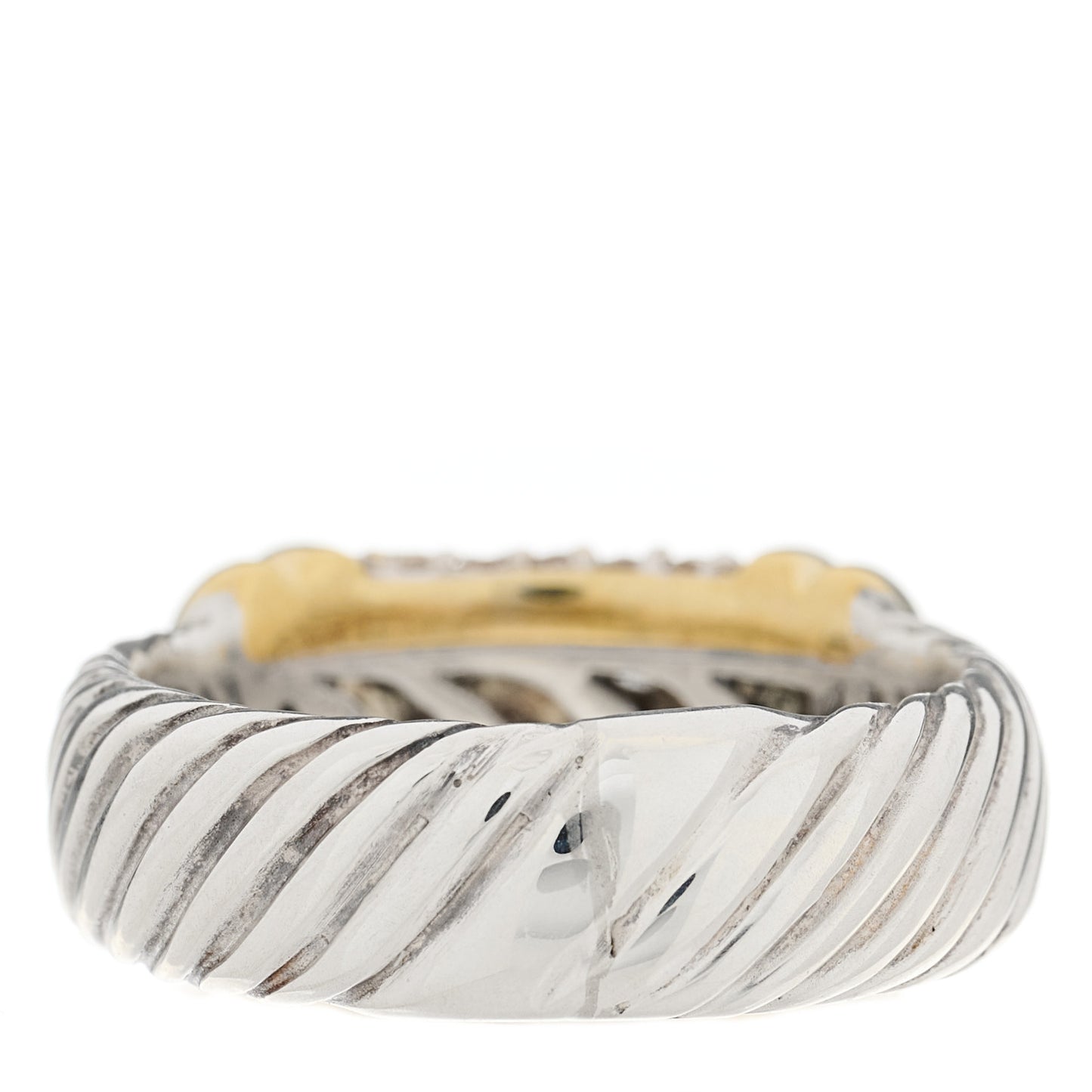Sterling Silver 18K Yellow Gold Diamond 8mm Metro Cable Ring 51 5.75
