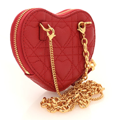 Christian Dior Calfskin Cannage Dioramour Caro Heart Pouch With Chain Bright Red 3 of 8