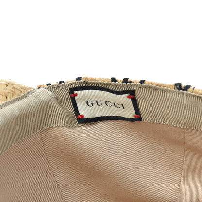 Gucci Raffia GG Monogram Elaphe Embroidered Aisha Baseball Hat M Ivory Black 6 of 6
