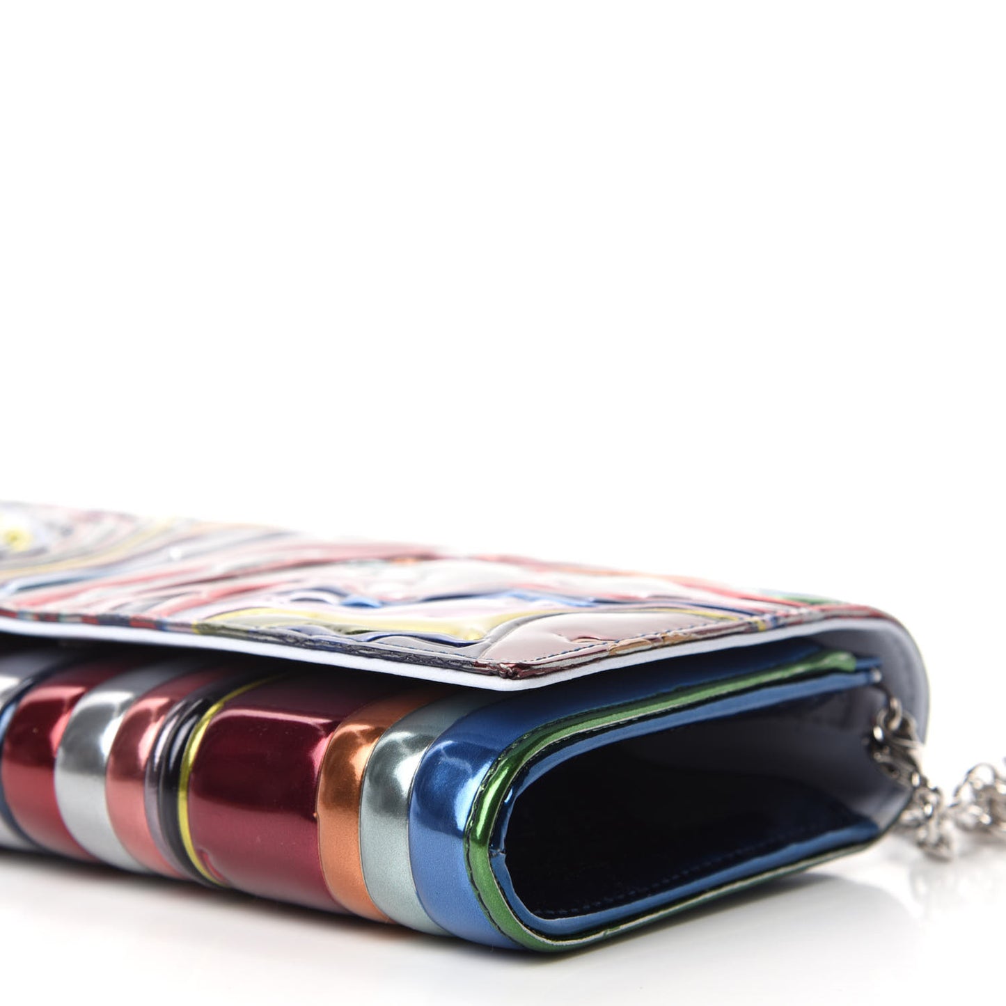 X Ian Davenport Patent Lady Dior Rendezvous Chain Wallet Multicolor