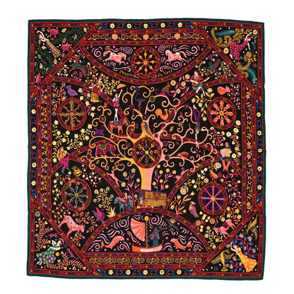 Hermes Cashmere Silk Peuple Du Vent Shawl 140 Black Corail Prune 1 of 4