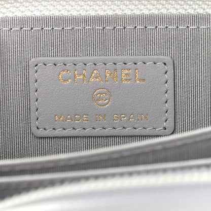 Chanel Caviar Quilted Boy Zip Around Coin Purse Wallet Grey 6 of 7