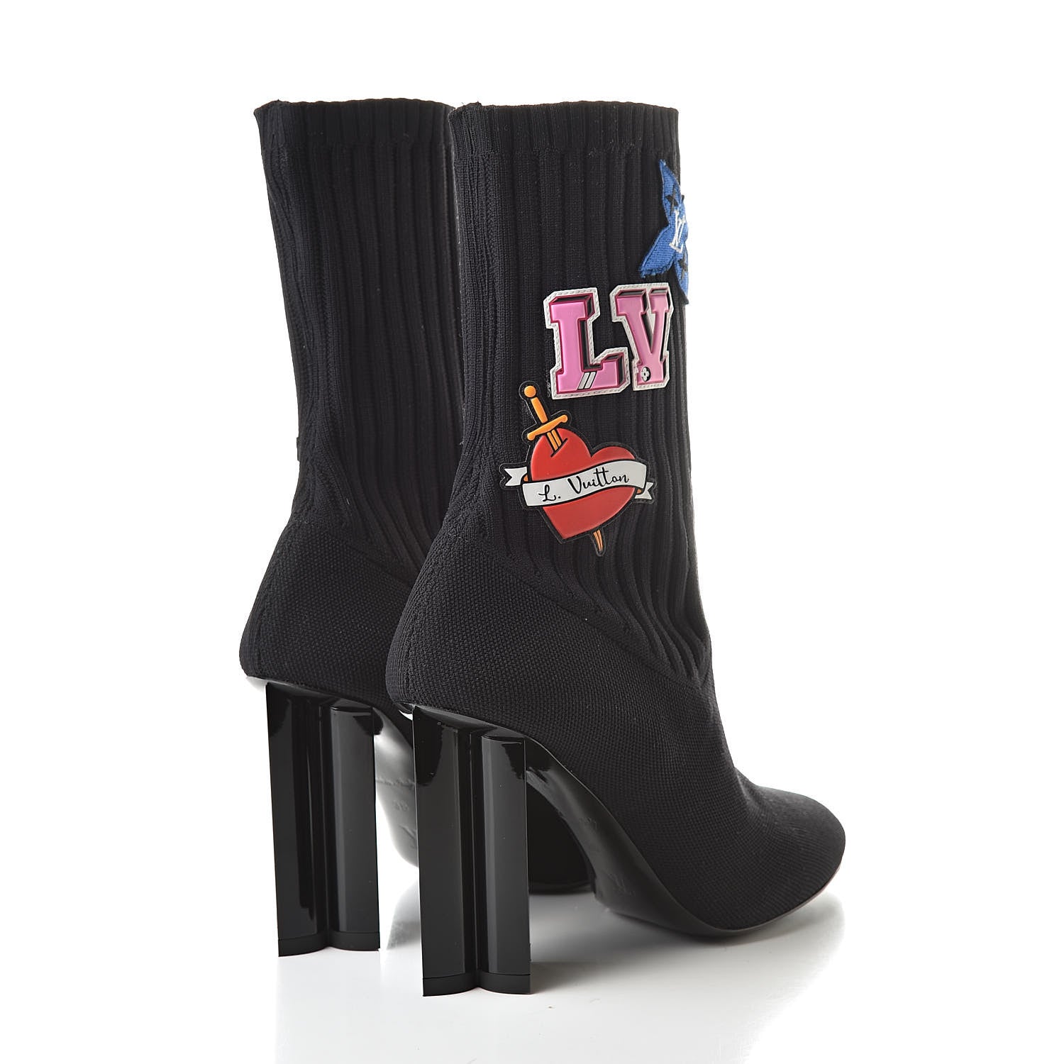 Louis Vuitton Stretch Fabric LV Black Heart Sock Ankle Boots 38 Black 4 of 6