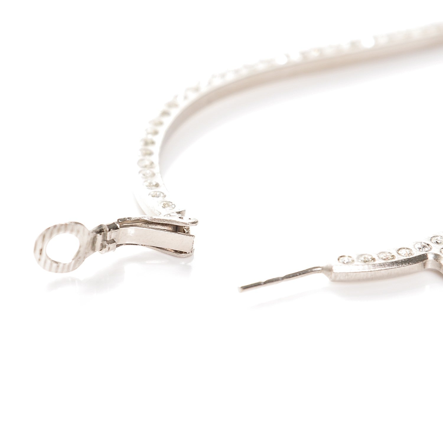 Chanel Swarovski Crystal CC Heart Hoop Earrings Silver 4 of 4