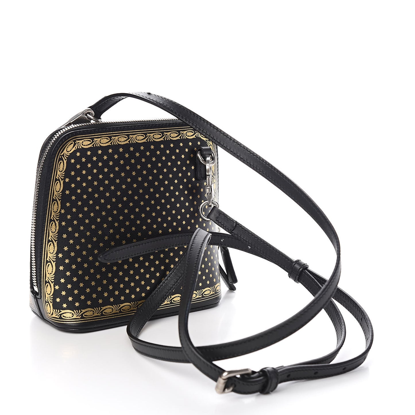 X SEGA Calfskin GUCCY Stars Mini Dome Shoulder Bag Black Gold