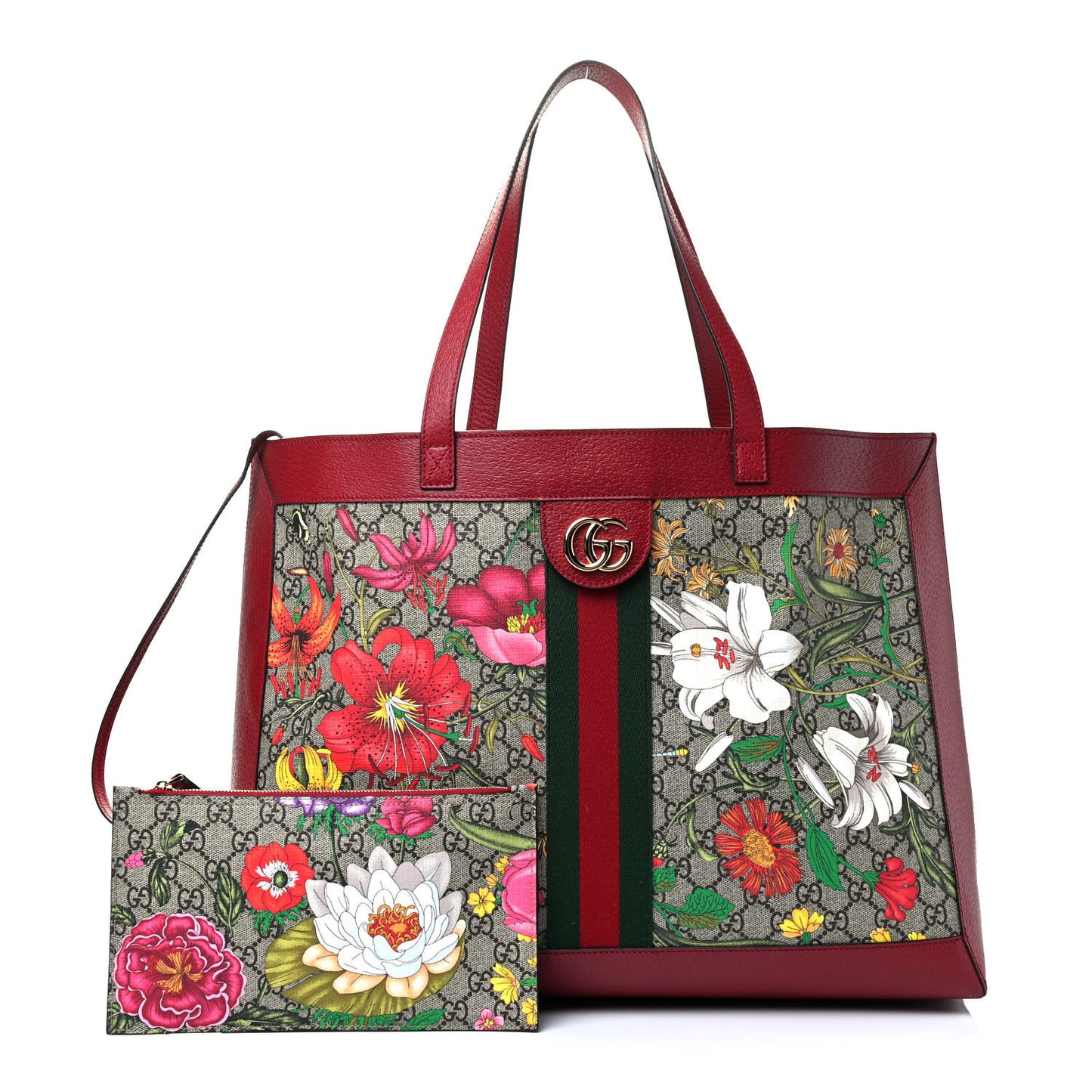 GG Supreme Monogram Flora Web Large Ophidia Tote Red