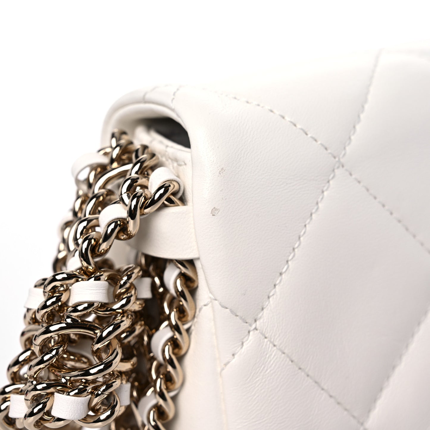 Lambskin Quilted Mini Chain Rows Flap White