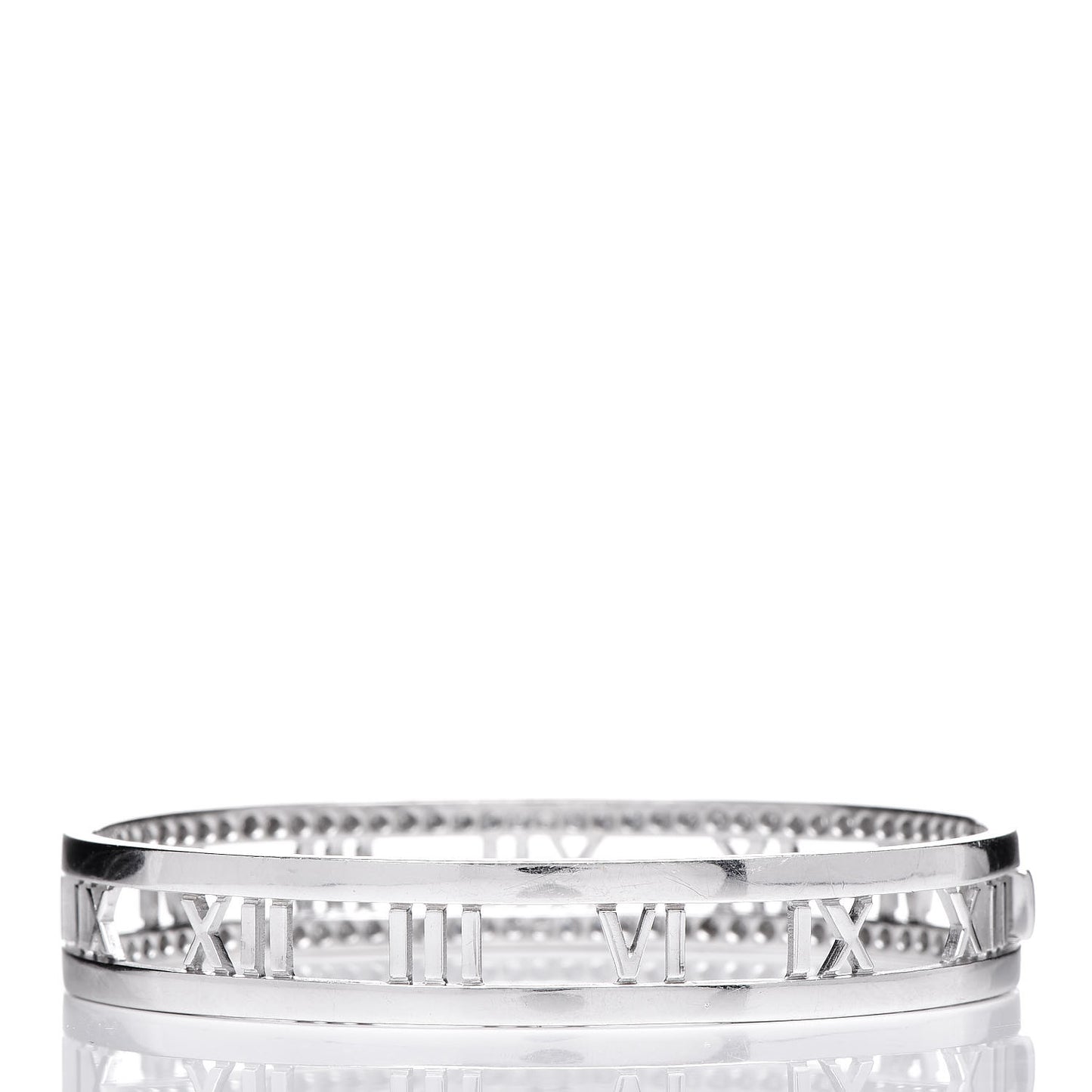 18K White Gold Diamond Atlas Open Hinged Bangle Bracelet
