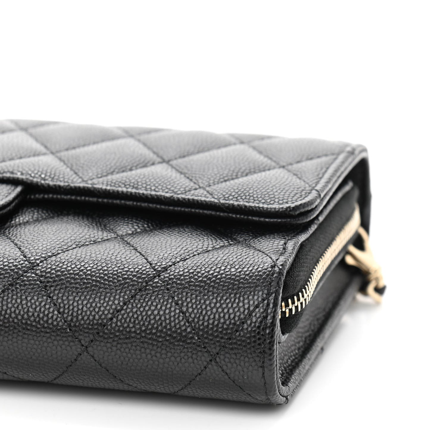 Caviar Quilted Phone Holder Wallet on Removable Chain Black
