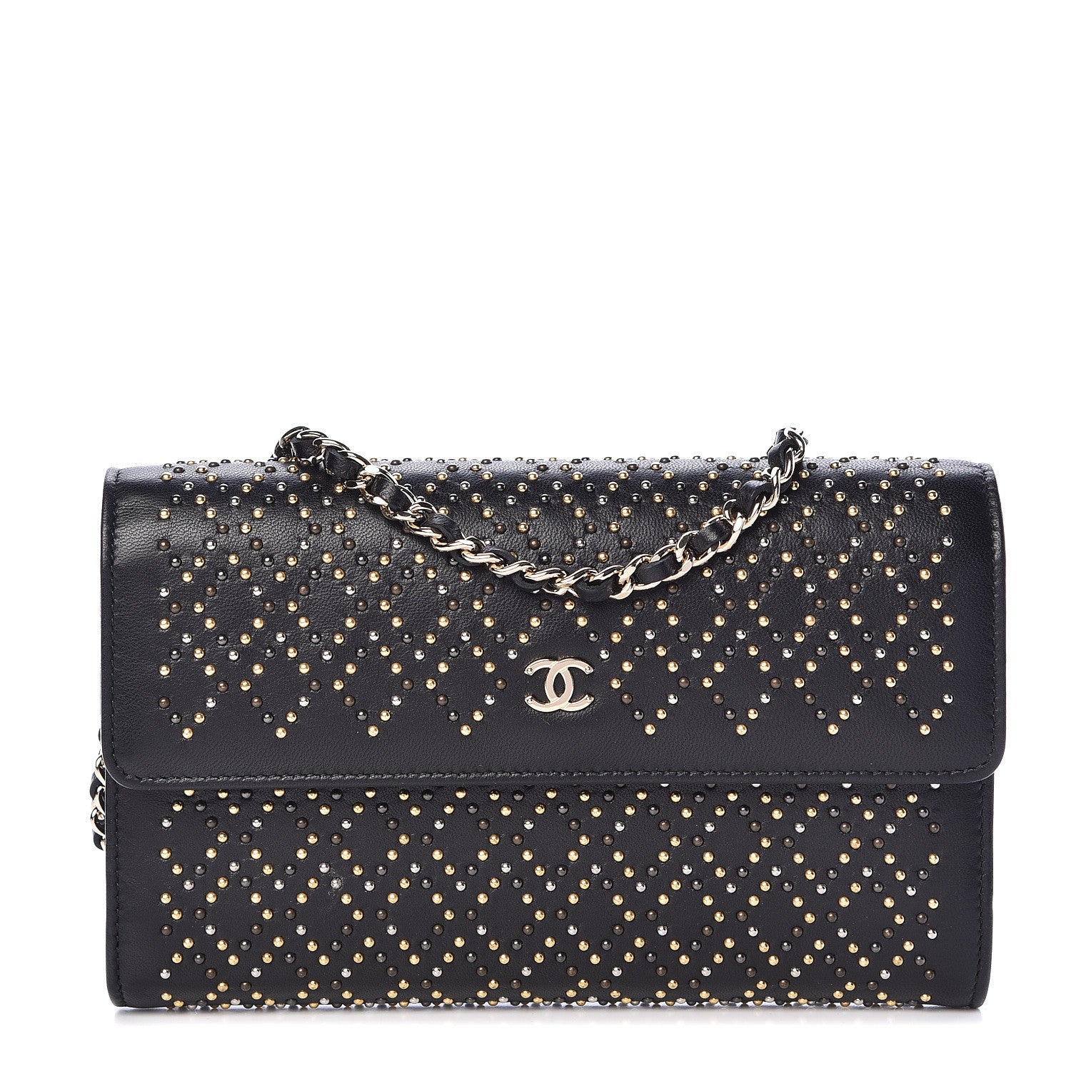 Chanel Lambskin Studded Chain Wallet Black 1 of 12