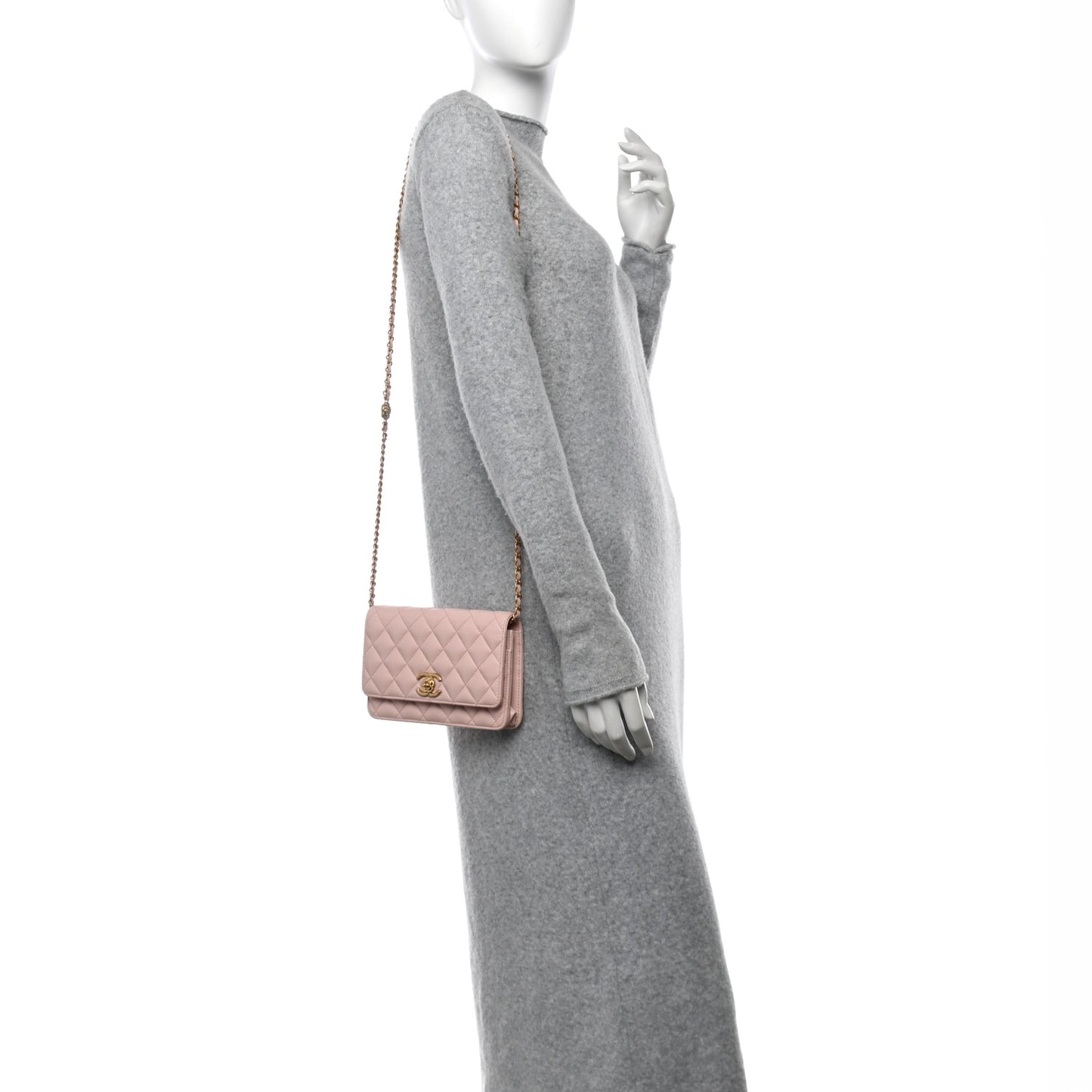 Caviar Quilted Camellia Wallet On Chain WOC Light Pink