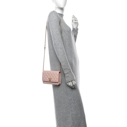 Chanel Caviar Quilted Camellia Wallet On Chain WOC Light Pink 3 of 14