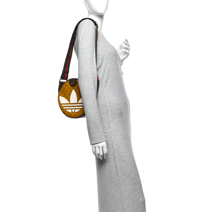 Gucci X ADIDAS Crystal Vintage Monogram Textured Dollar Calfskin Web Trefoil Small Ophidia Round Shoulder Bag Mid Natural Nut Off White New Acero 2 of 11