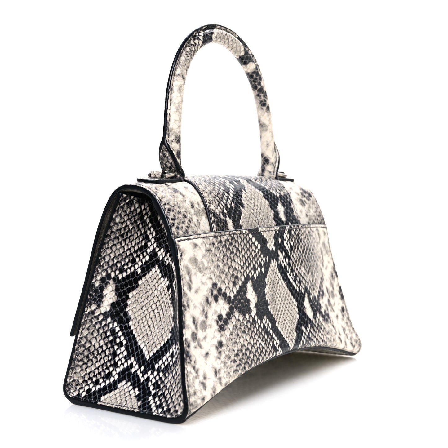 Calfskin Snake Effect Small Hourglass Top Handle Bag Black White