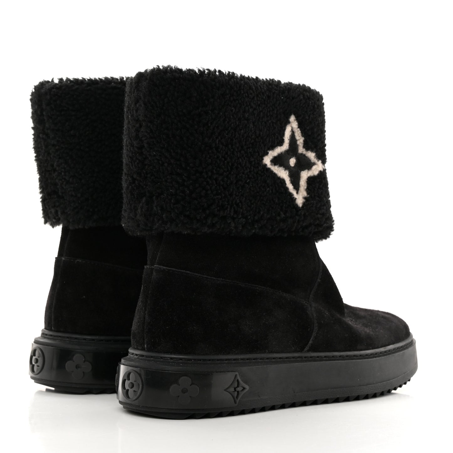 Suede Calfskin Shearling Snowdrop Flat Ankle Boot 39 Black