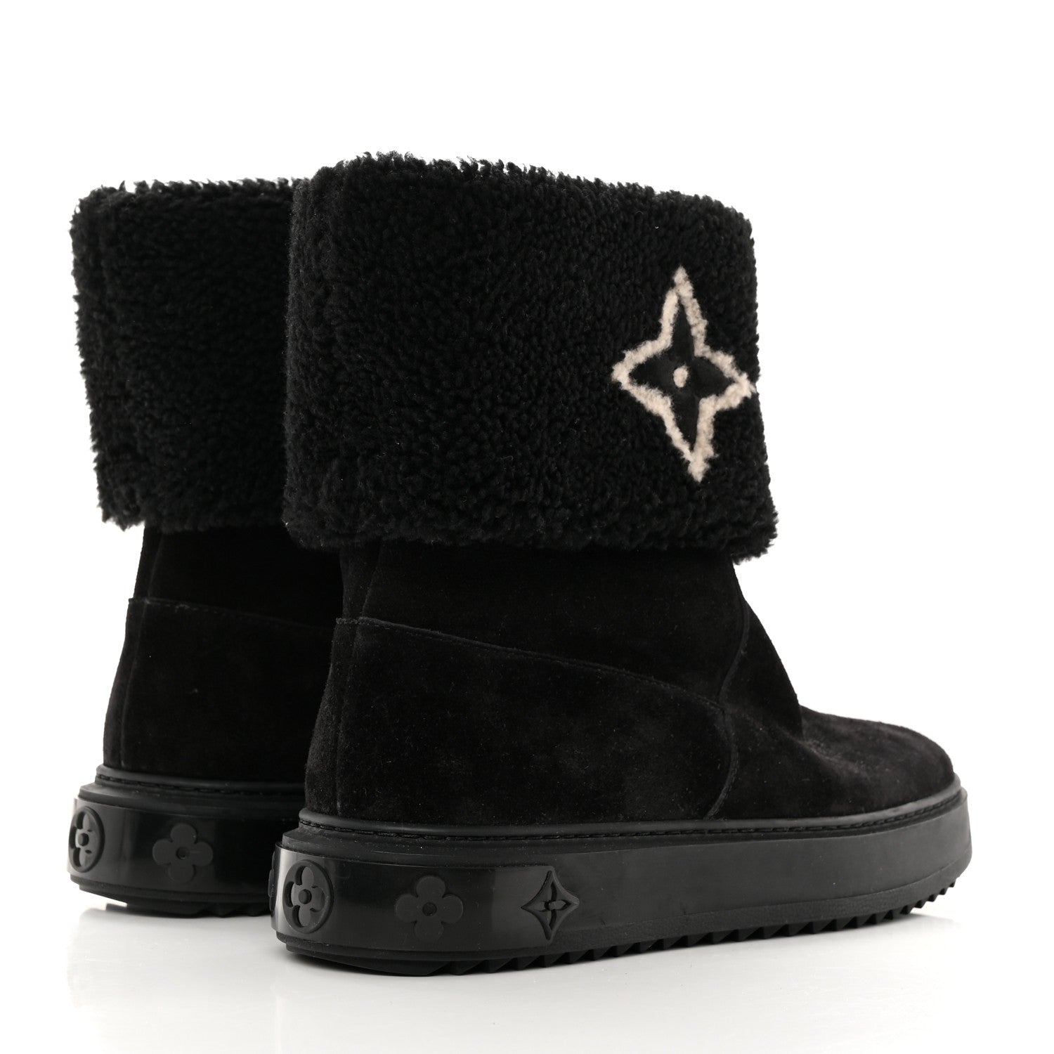Louis Vuitton Suede Calfskin Shearling Snowdrop Flat Ankle Boot 39 Black 4 of 9