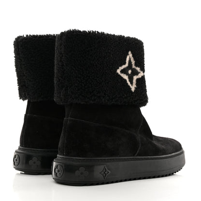 Louis Vuitton Suede Calfskin Shearling Snowdrop Flat Ankle Boot 39 Black 4 of 9