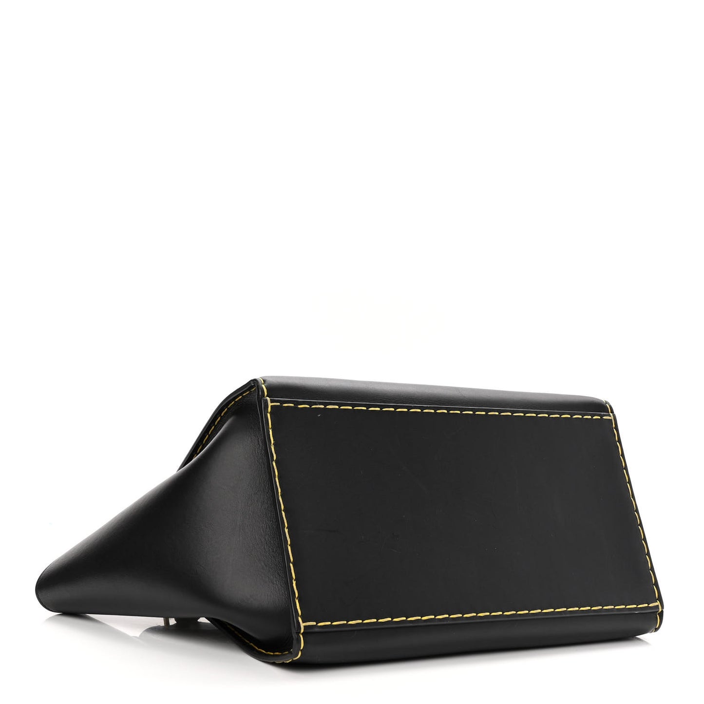 Smooth Calfskin Yellow Stitching Medium Trapeze Black